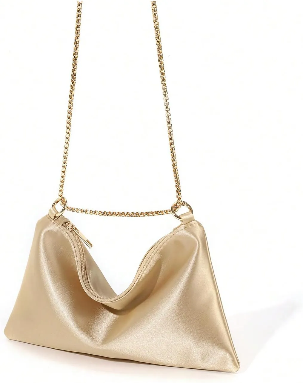 OYOANGLE Women's Metallic Chain Shoulder Bag Satin Evening Purse Tote Bags Zipper Formal Clutch Handbags