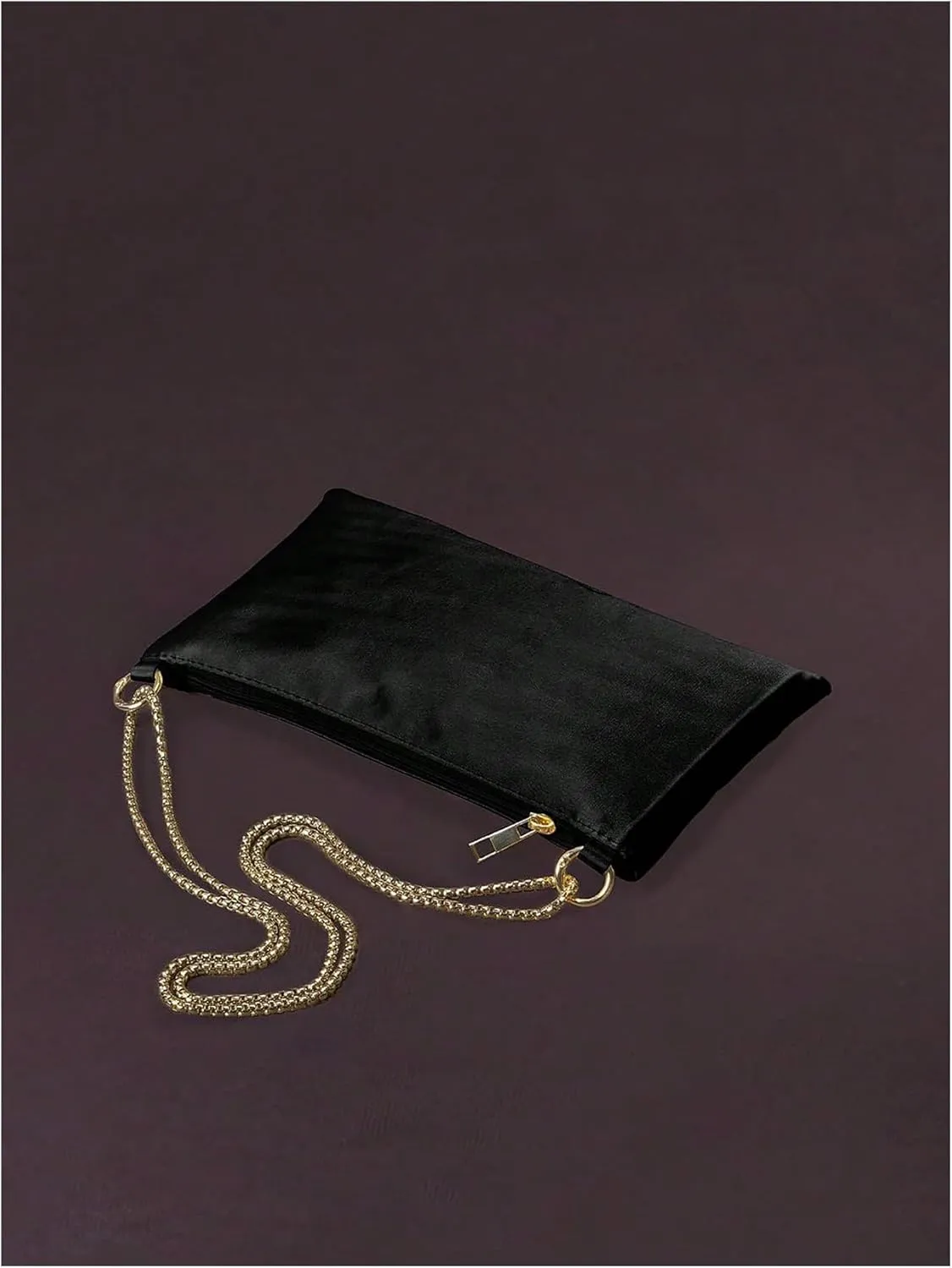 OYOANGLE Women's Metallic Chain Shoulder Bag Satin Evening Purse Tote Bags Zipper Formal Clutch Handbags