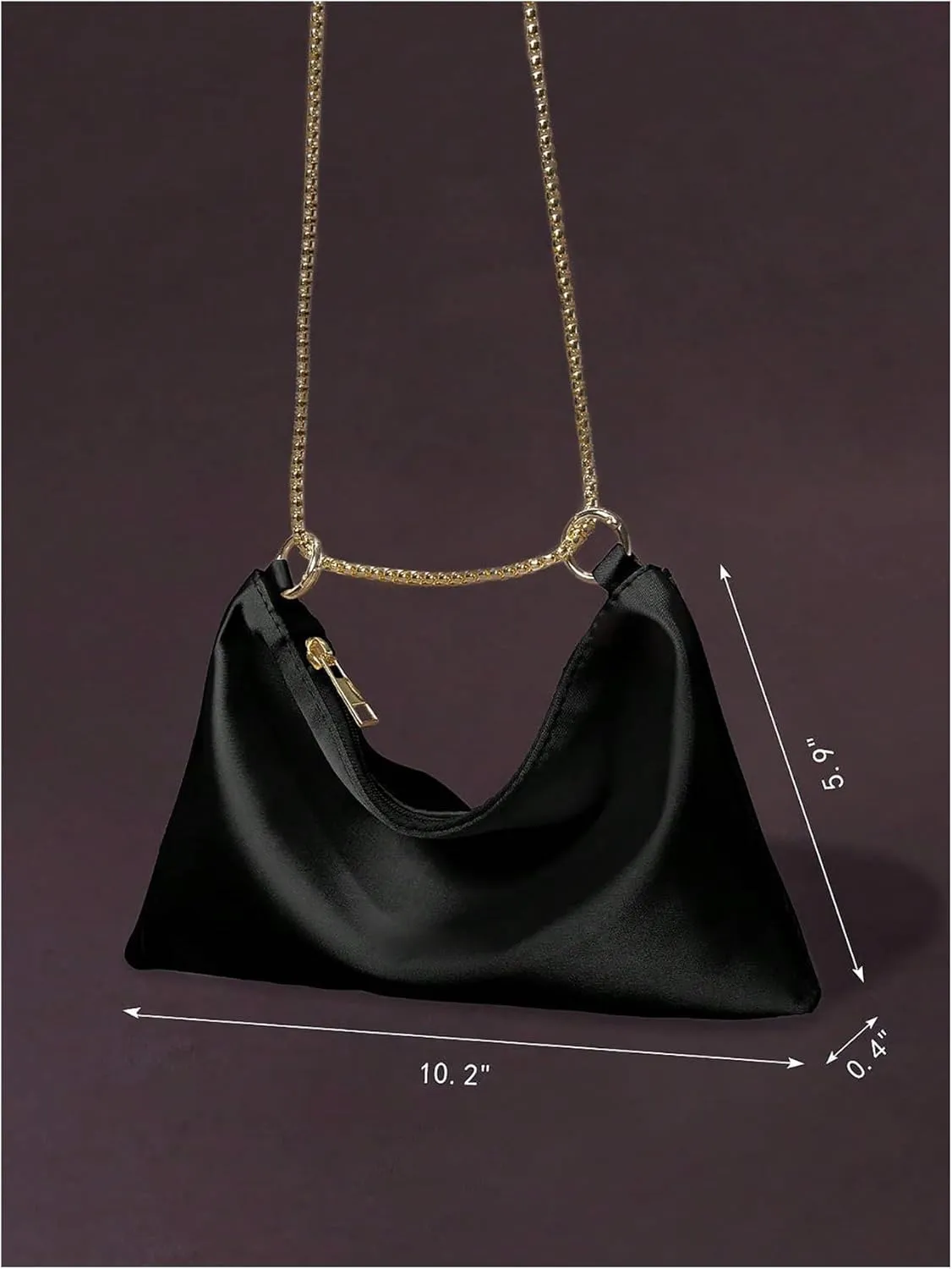 OYOANGLE Women's Metallic Chain Shoulder Bag Satin Evening Purse Tote Bags Zipper Formal Clutch Handbags