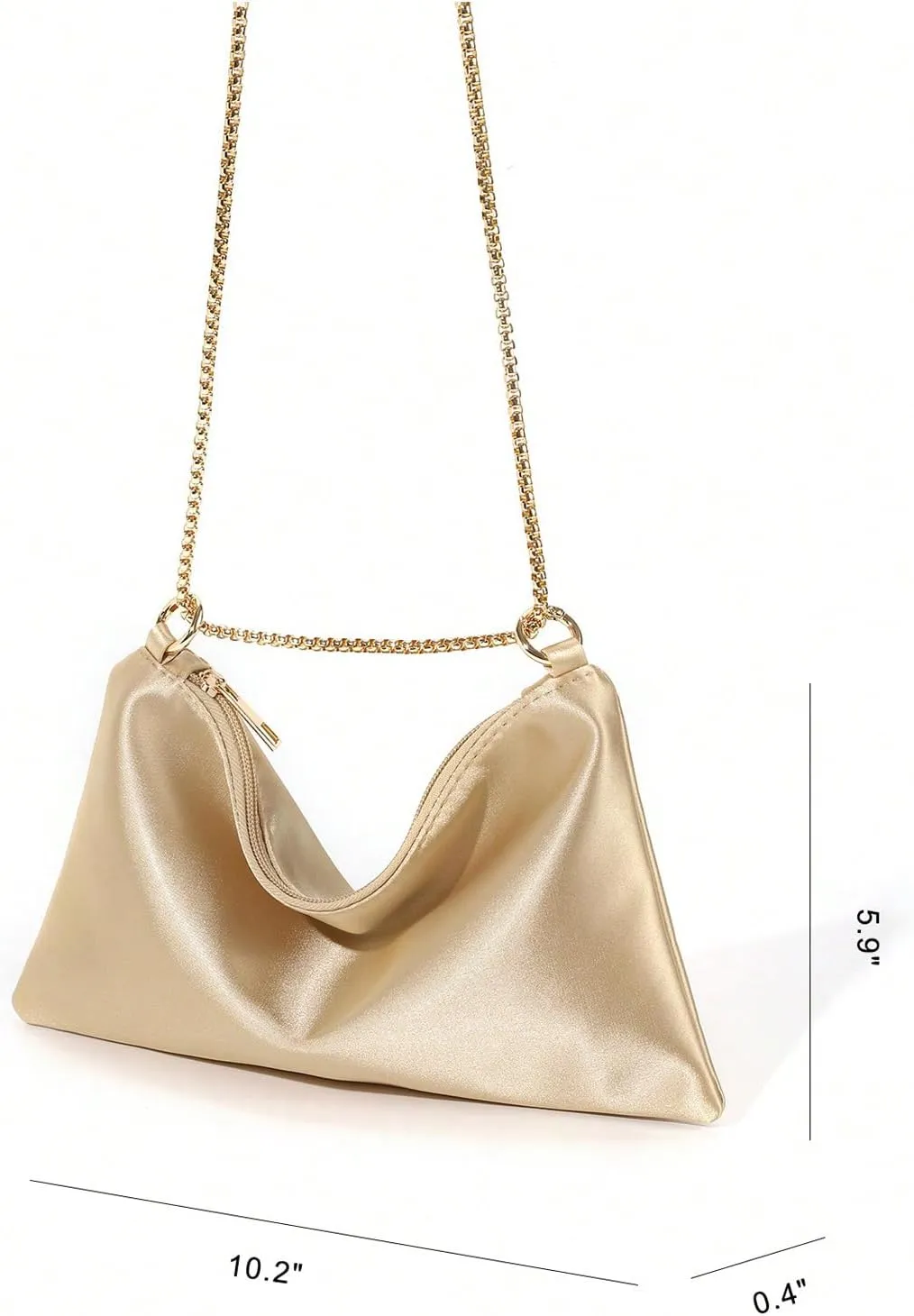 OYOANGLE Women's Metallic Chain Shoulder Bag Satin Evening Purse Tote Bags Zipper Formal Clutch Handbags