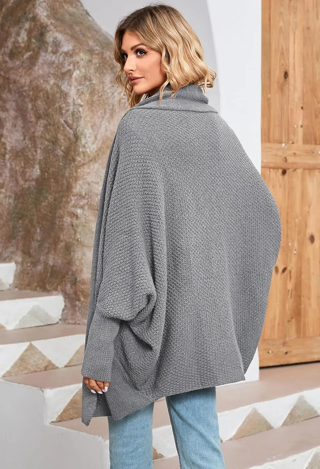 Pink Queen Cardigan Sweaters for Women Oversized Chunky Kimono Slouchy Wrap Batwing Sleeve Open Front Outwear Coat