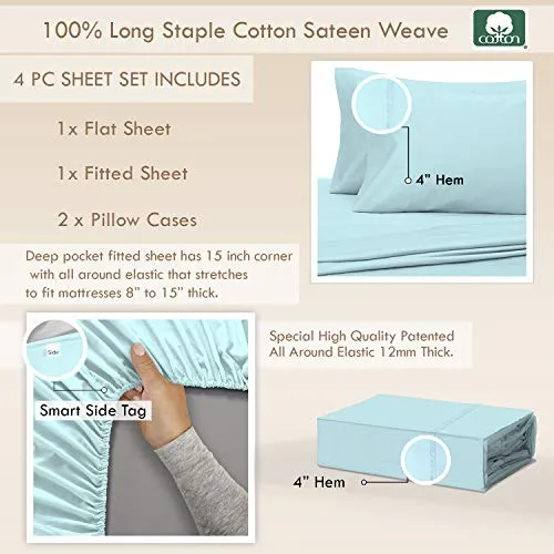 Pizuna 400 Thread Count Cotton Full-Size-Bed-Sheets-Set,