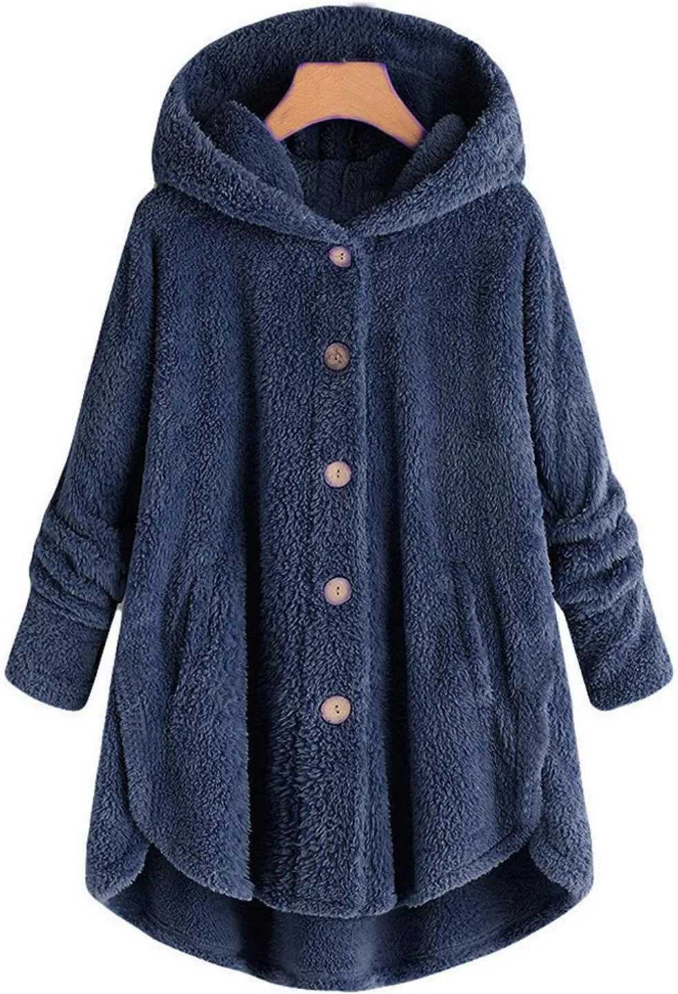 Plus Size Cardigan for Women Loose Button Down Hooded Sweater Long Sleeve Solid Fuzzy Jacket Coat 2024 Fall Winter