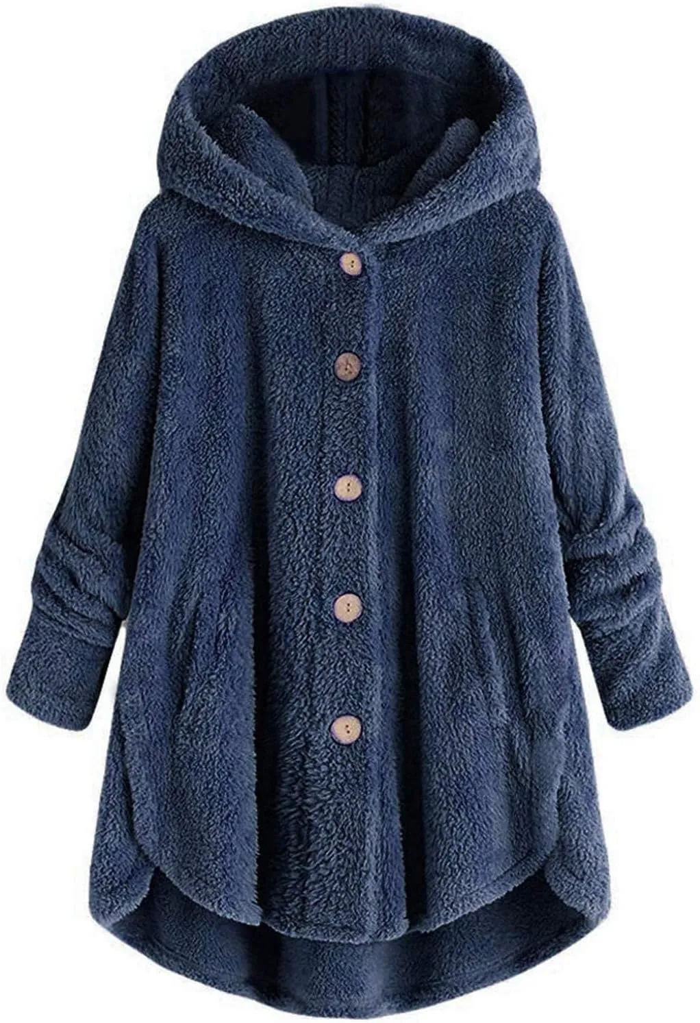 Plus Size Cardigan for Women Loose Button Down Hooded Sweater Long Sleeve Solid Fuzzy Jacket Coat 2024 Fall Winter
