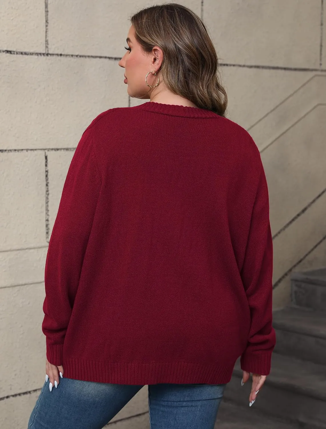 POSESHE Women's Plus Size Open Front Cardigan Sweaters Fashion Button Down Cable Knit Chunky Outwear Coats