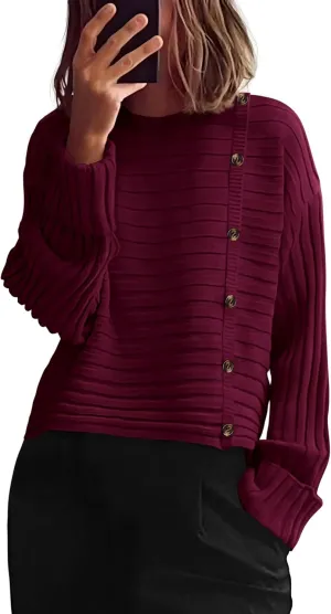 PRETTYGARDEN Womens Sweaters Fall 2025 Casual Long Sleeve Crewneck Button Loose Winter Knit Pullover Sweater Tops