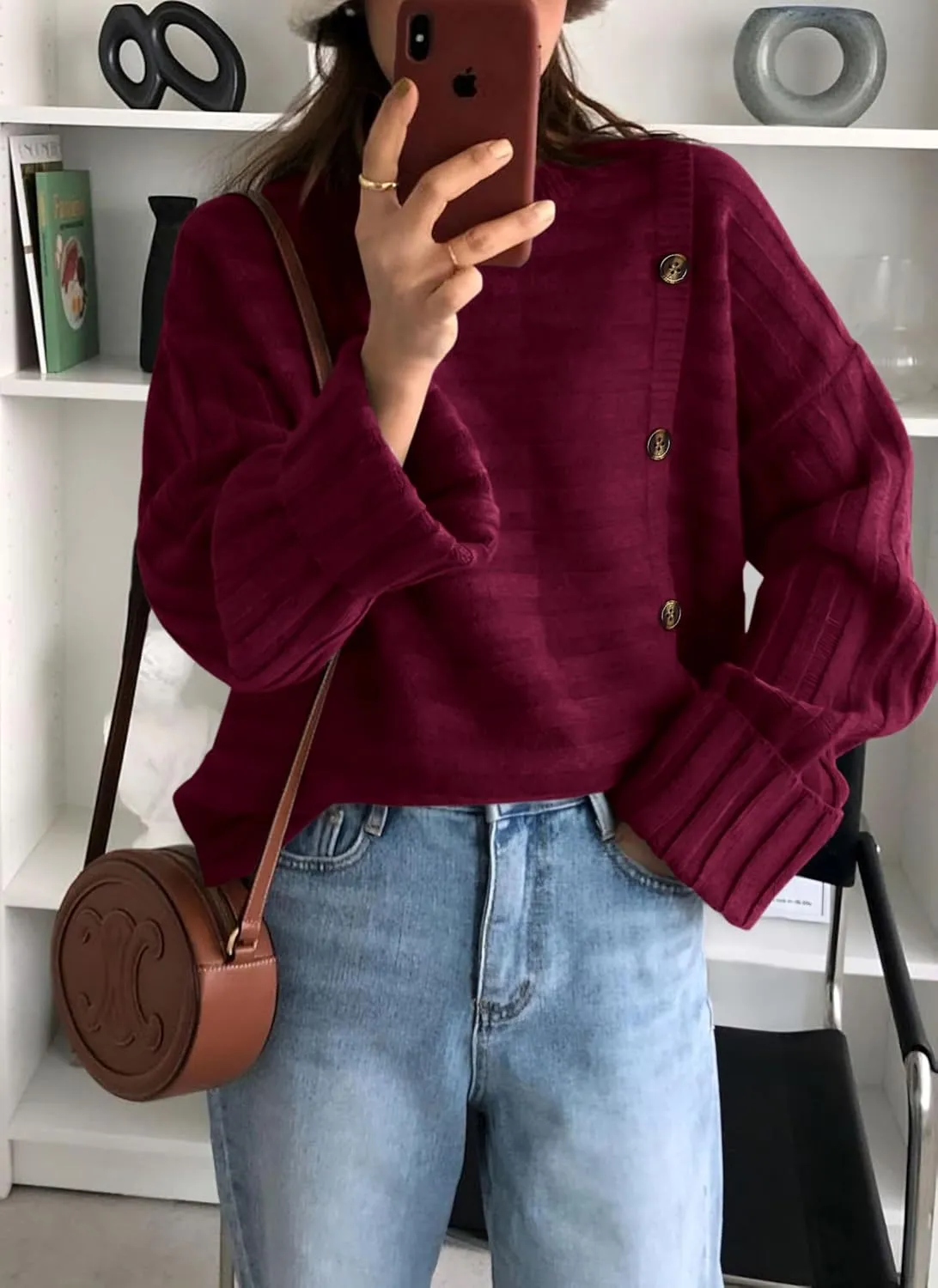 PRETTYGARDEN Womens Sweaters Fall 2025 Casual Long Sleeve Crewneck Button Loose Winter Knit Pullover Sweater Tops