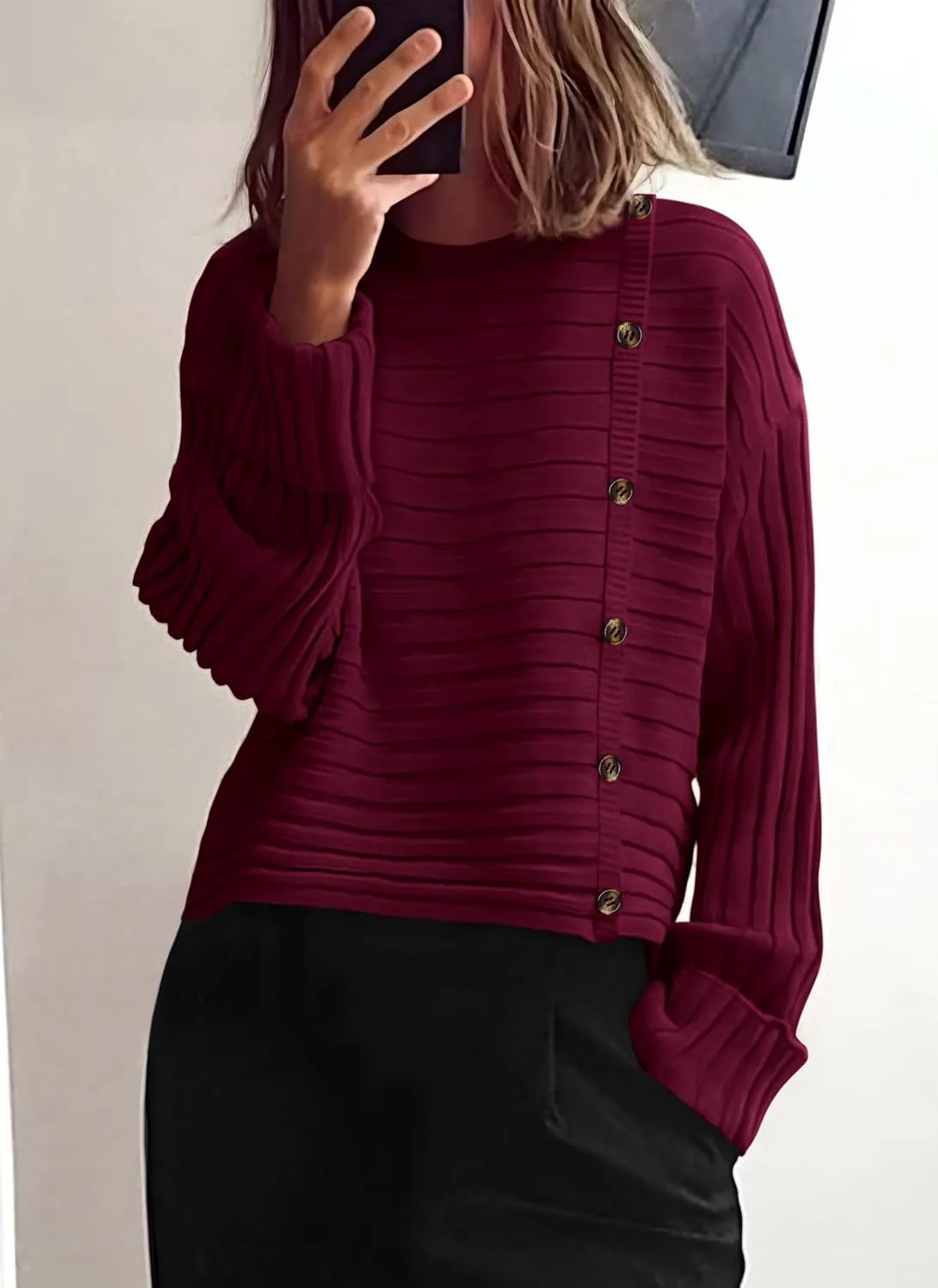 PRETTYGARDEN Womens Sweaters Fall 2025 Casual Long Sleeve Crewneck Button Loose Winter Knit Pullover Sweater Tops