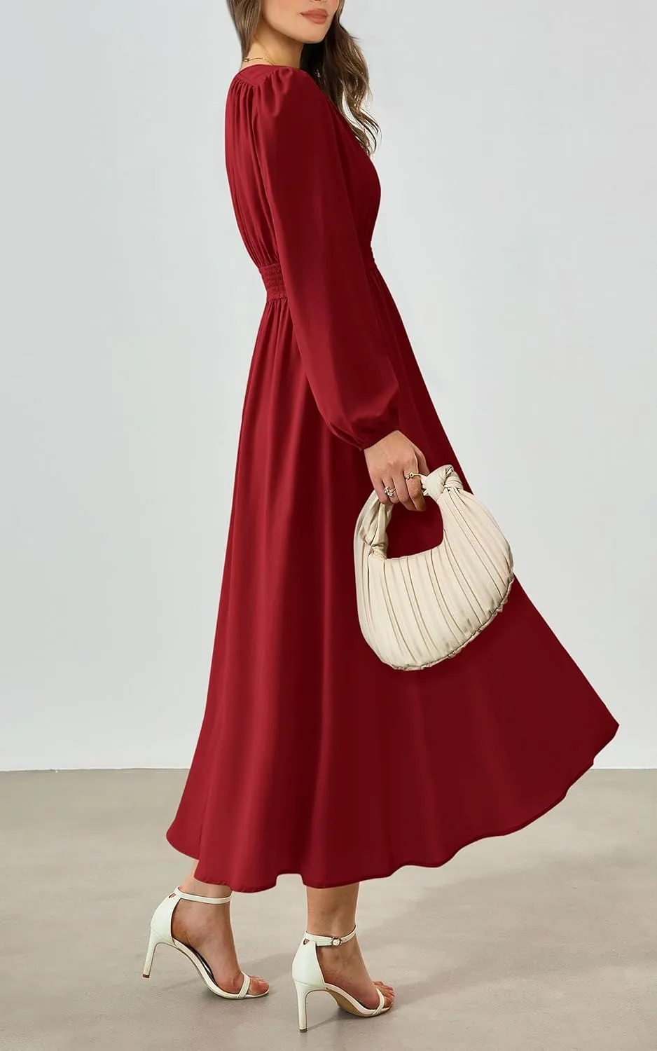 PRTTYGARDEN Womens Long Sleeve Maxi Dress 2025 Spring Trendy Elegant V Neck Flowy Wedding Guest Holiday Formal Long Dresses