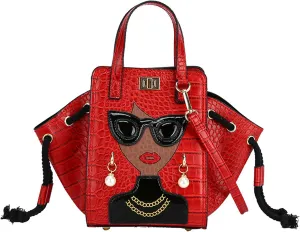 PU Leather 3D Lady Face Top Handle Satchel Handbag Crocodile Pattern Tote Purse Funky Shoulder Bag Unique Crossbodybag38OWOISS