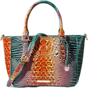 PU Leather Top Handle Handbag for Women Vintage Crocodile Print Large Capacity Satchel Daily Work Crossbody Shoulder Bagbag1009OWOISS