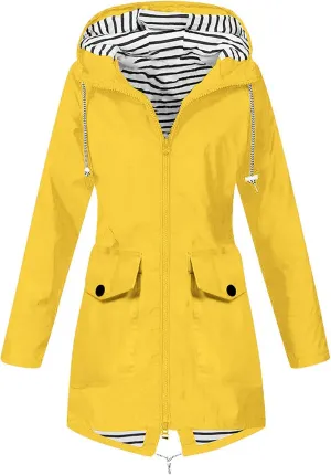Rain Coat Womens Waterproof With Hood Trendy Zip Mid Length Outdoor Rain Jacket Fall Winter Solid Color Ski Jacket