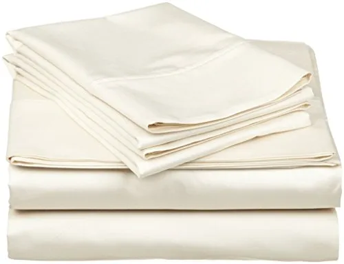 Rajlinen 4 PCs Bed Sheet Set Bland Durable Quality Genuine 500-Thread-Count (15" Pockets) Super Rich Egyptian Cotton (Queen, Ivory Solid)