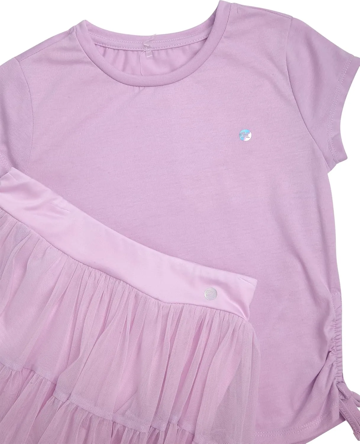 RBX Girls' Active Skirt Set - 2 Piece Ruffle Mesh Skort and Jersey Top with Cinched Side and Drawstrings (Sizes: 4-16)
