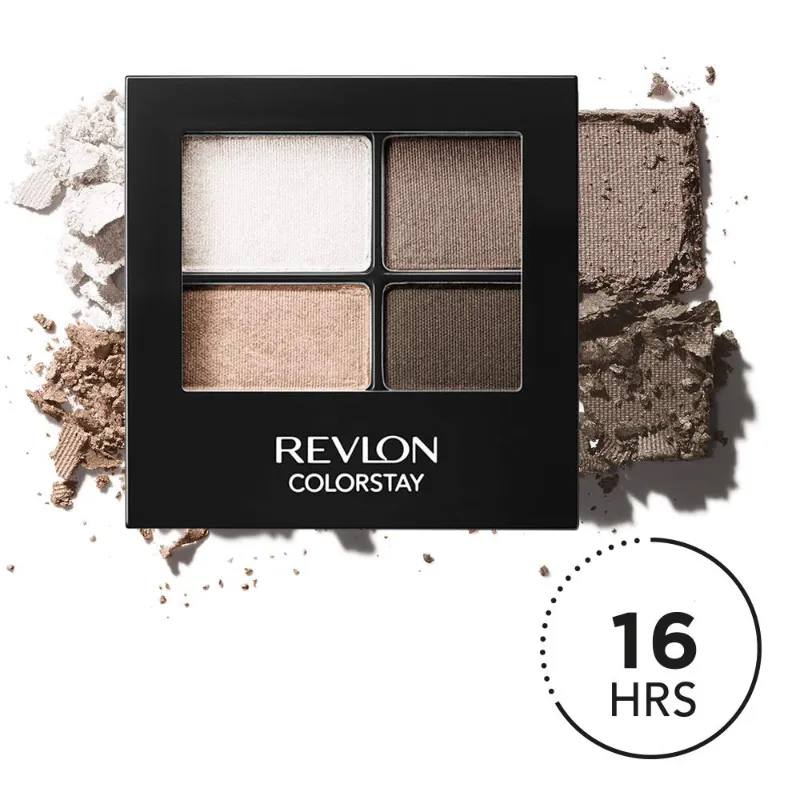 Revlon ColorStay 16 Hour Eyeshadow Quad with Dual-Ended Applicator Brush, Longwear, Intense Color Smooth Eye Makeup for Day & Night, Moonlit (555), 0.16 oz