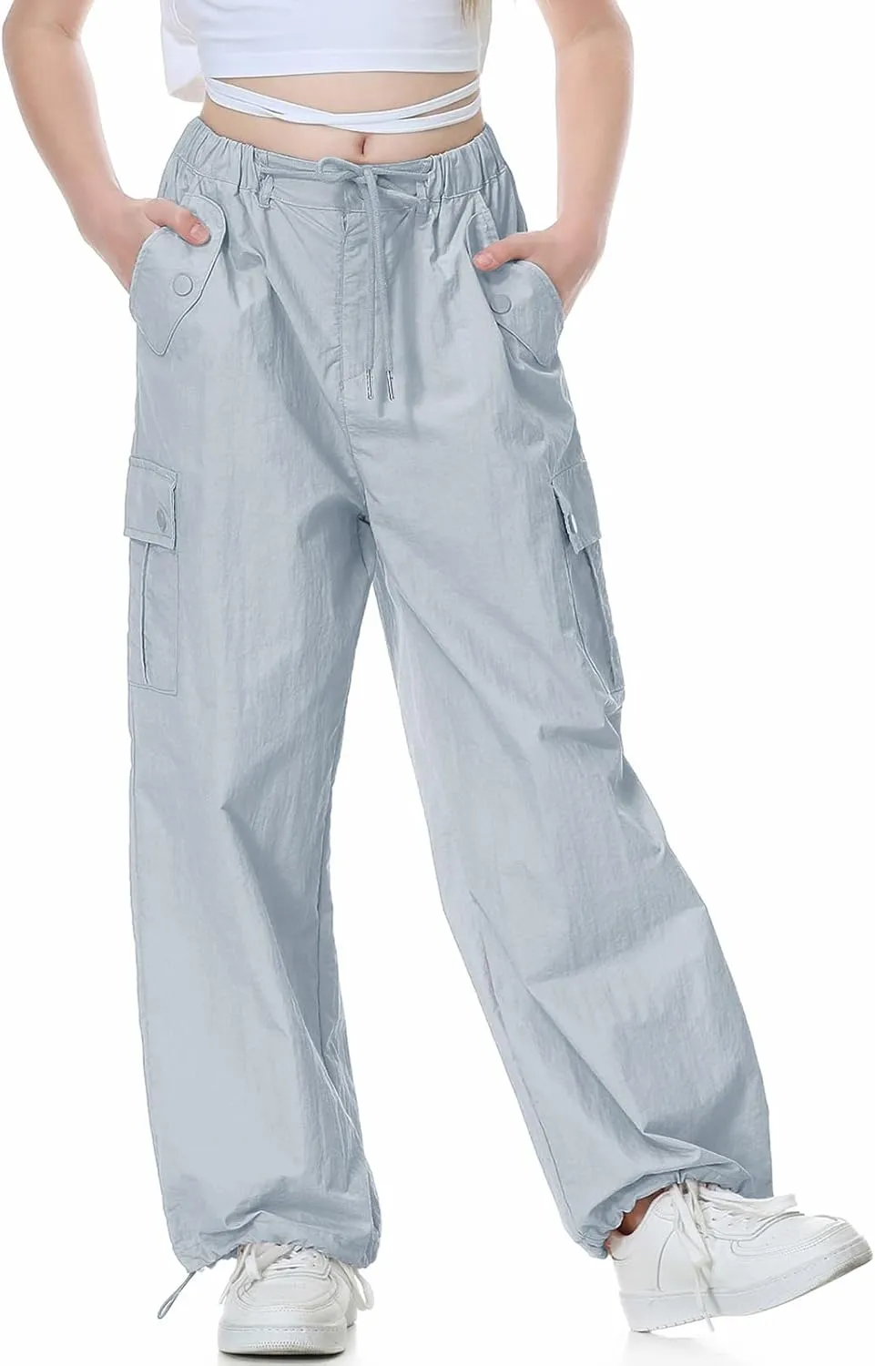 Rolanko Parachute Pants for Girls Y2K Cargo Trousers with Pockets Harajuku Jogger Pants Kids 4-14 Years