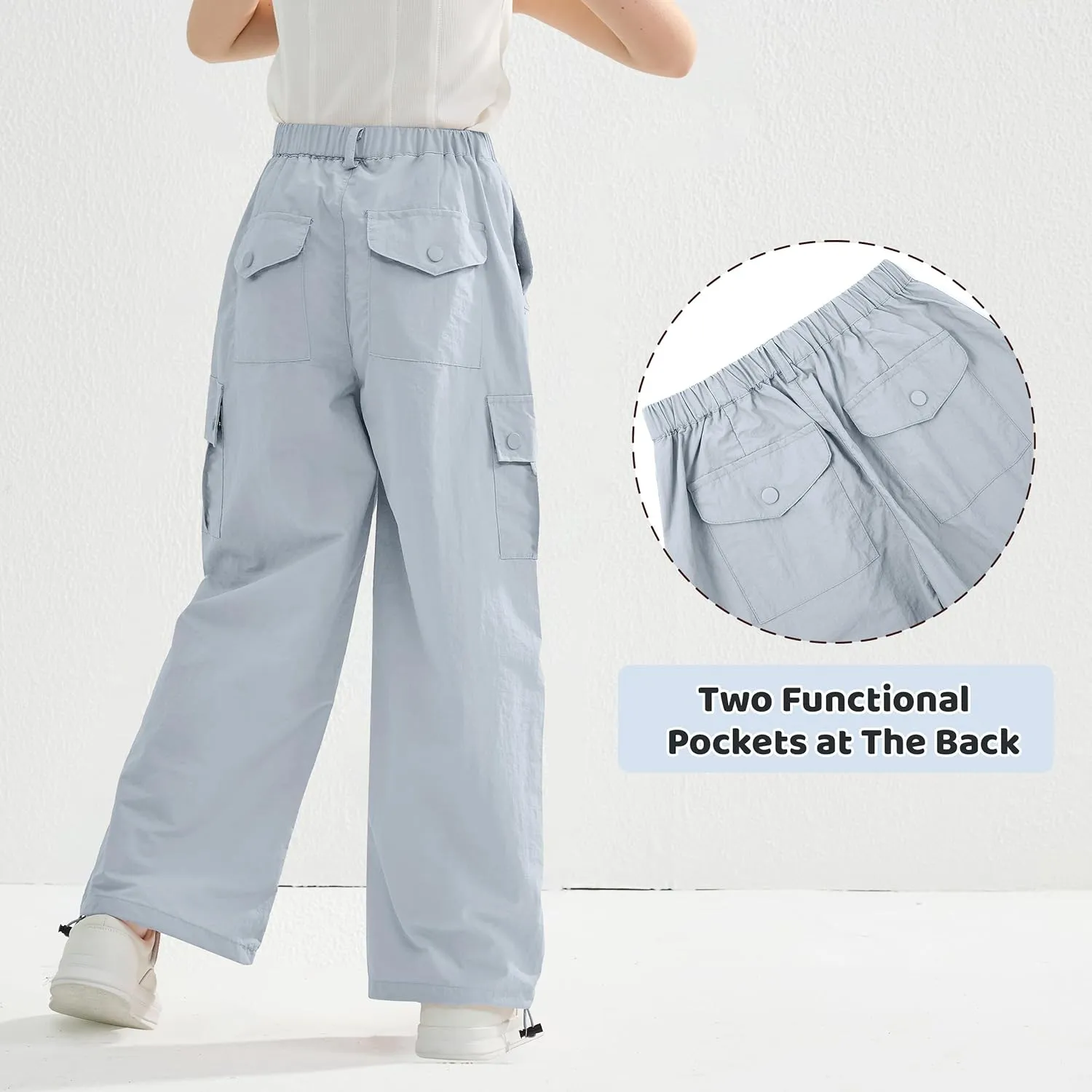 Rolanko Parachute Pants for Girls Y2K Cargo Trousers with Pockets Harajuku Jogger Pants Kids 4-14 Years