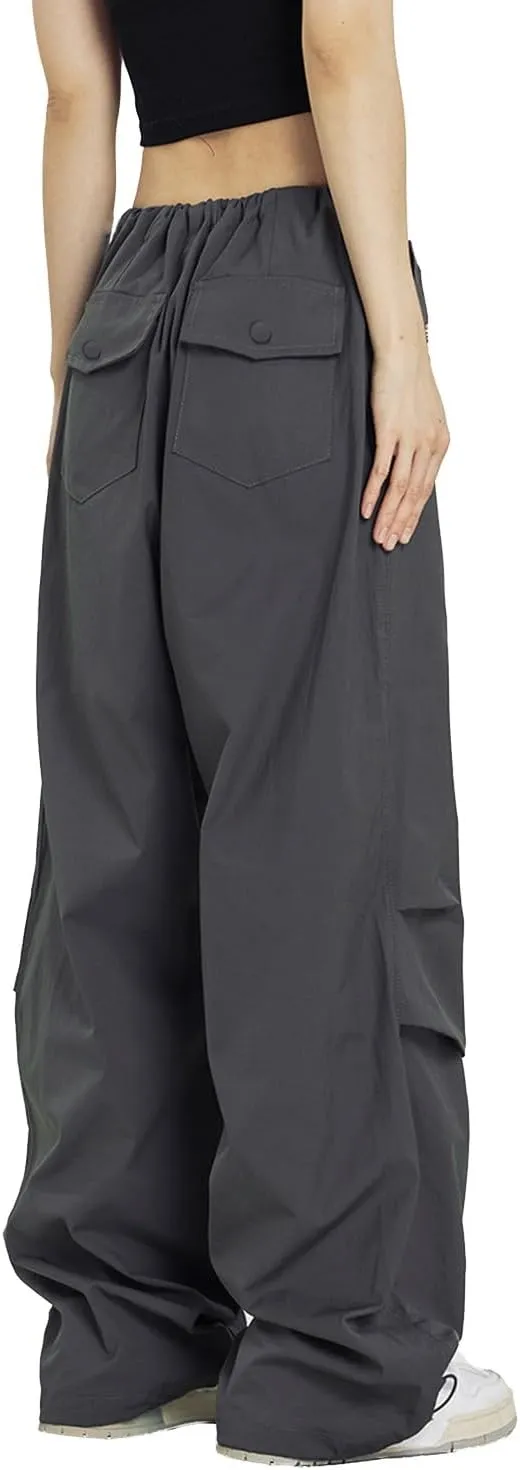 Rolanko Parachute Pants for Girls Y2K Cargo Trousers with Pockets Harajuku Jogger Pants Kids 4-14 Years