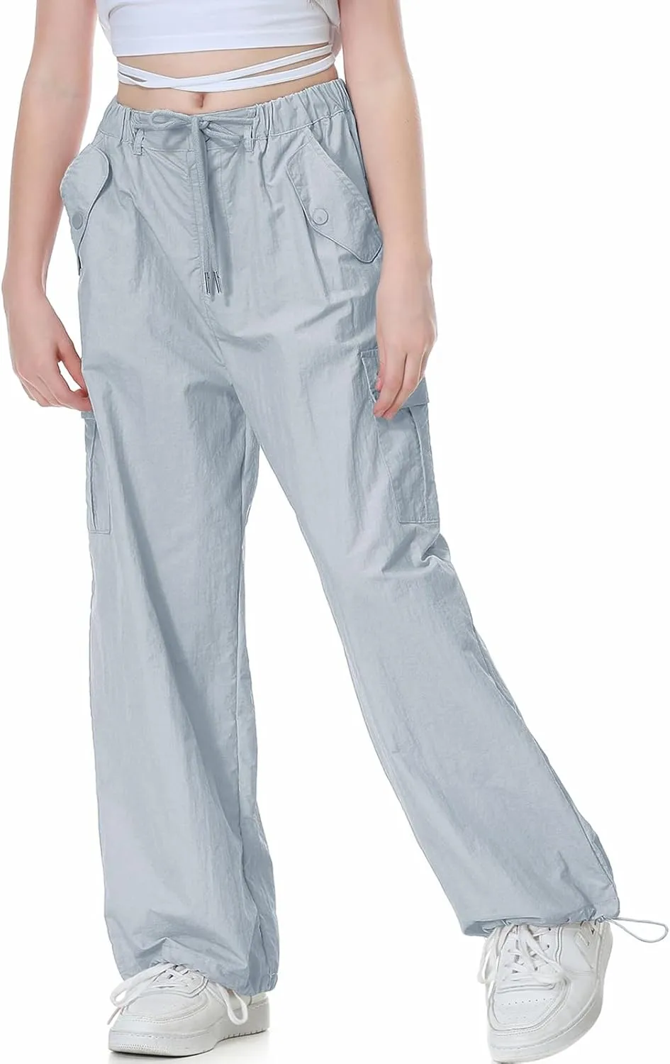 Rolanko Parachute Pants for Girls Y2K Cargo Trousers with Pockets Harajuku Jogger Pants Kids 4-14 Years