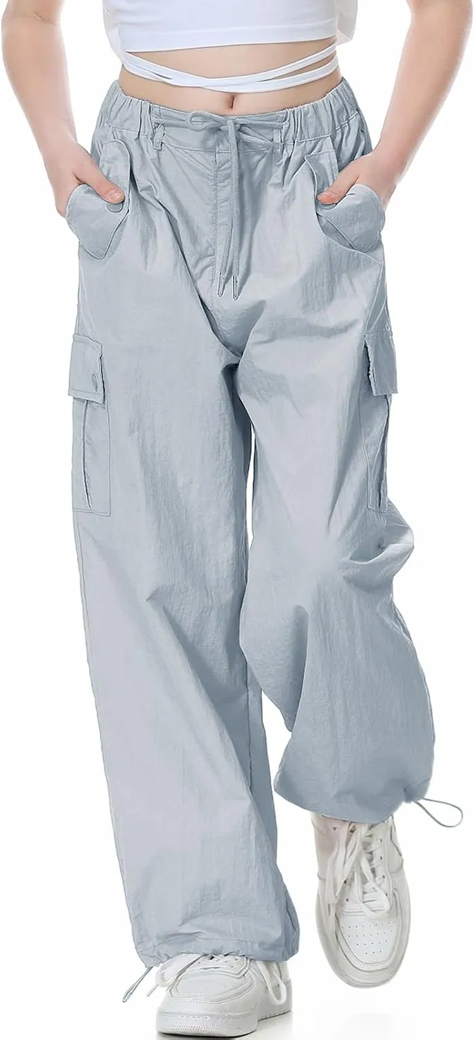 Rolanko Parachute Pants for Girls Y2K Cargo Trousers with Pockets Harajuku Jogger Pants Kids 4-14 Years