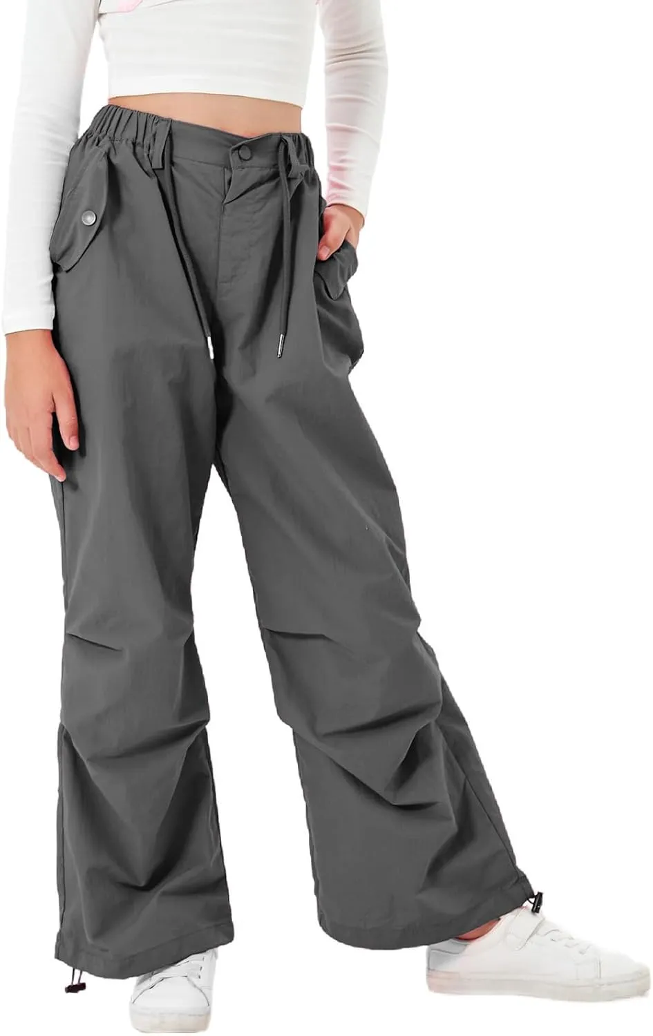Rolanko Parachute Pants for Girls Y2K Cargo Trousers with Pockets Harajuku Jogger Pants Kids 4-14 Years