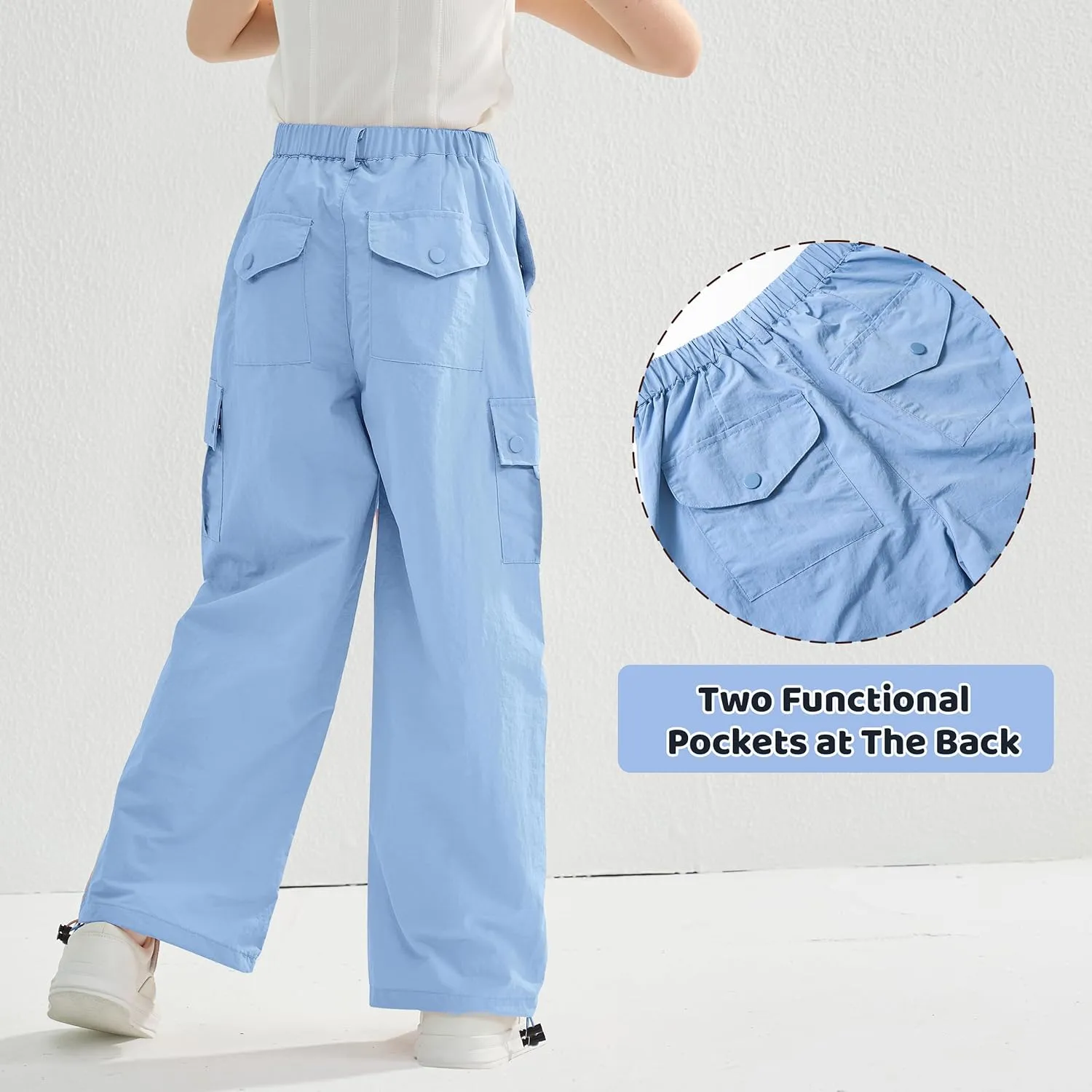 Rolanko Parachute Pants for Girls Y2K Cargo Trousers with Pockets Harajuku Jogger Pants Kids 4-14 Years