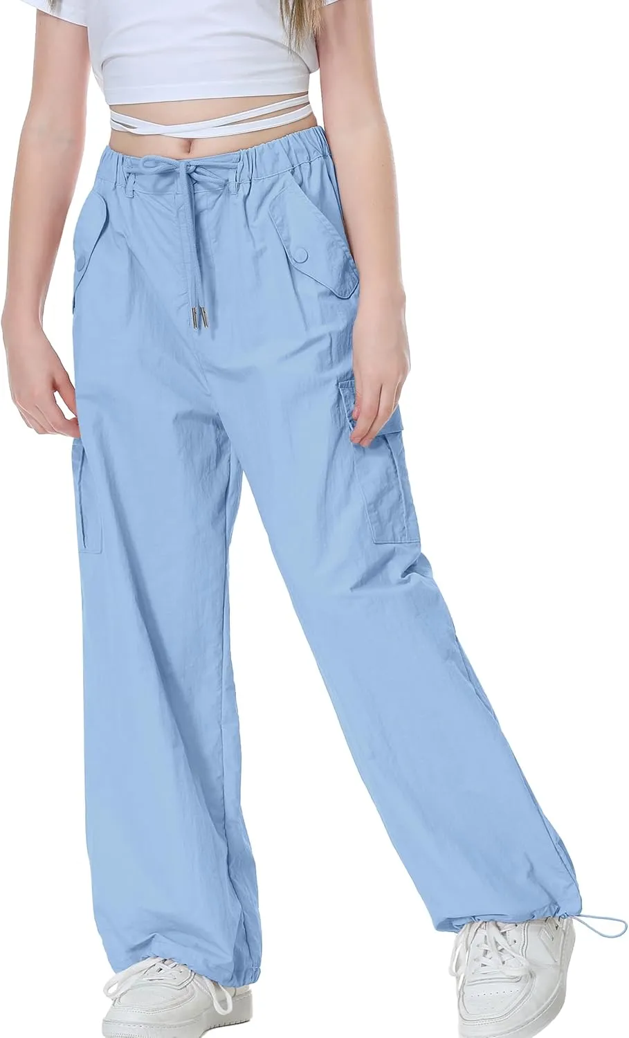 Rolanko Parachute Pants for Girls Y2K Cargo Trousers with Pockets Harajuku Jogger Pants Kids 4-14 Years