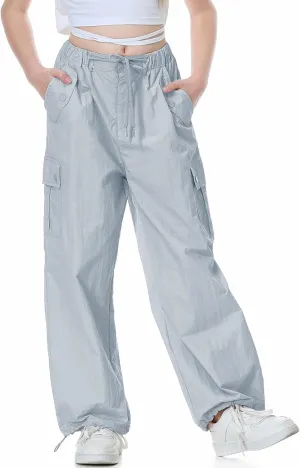 Rolanko Parachute Pants for Girls Y2K Cargo Trousers with Pockets Harajuku Jogger Pants Kids 4-14 Years