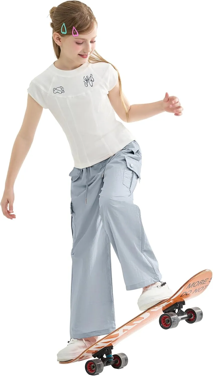 Rolanko Parachute Pants for Girls Y2K Cargo Trousers with Pockets Harajuku Jogger Pants Kids 4-14 Years