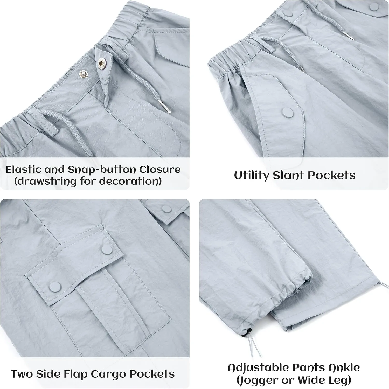 Rolanko Parachute Pants for Girls Y2K Cargo Trousers with Pockets Harajuku Jogger Pants Kids 4-14 Years