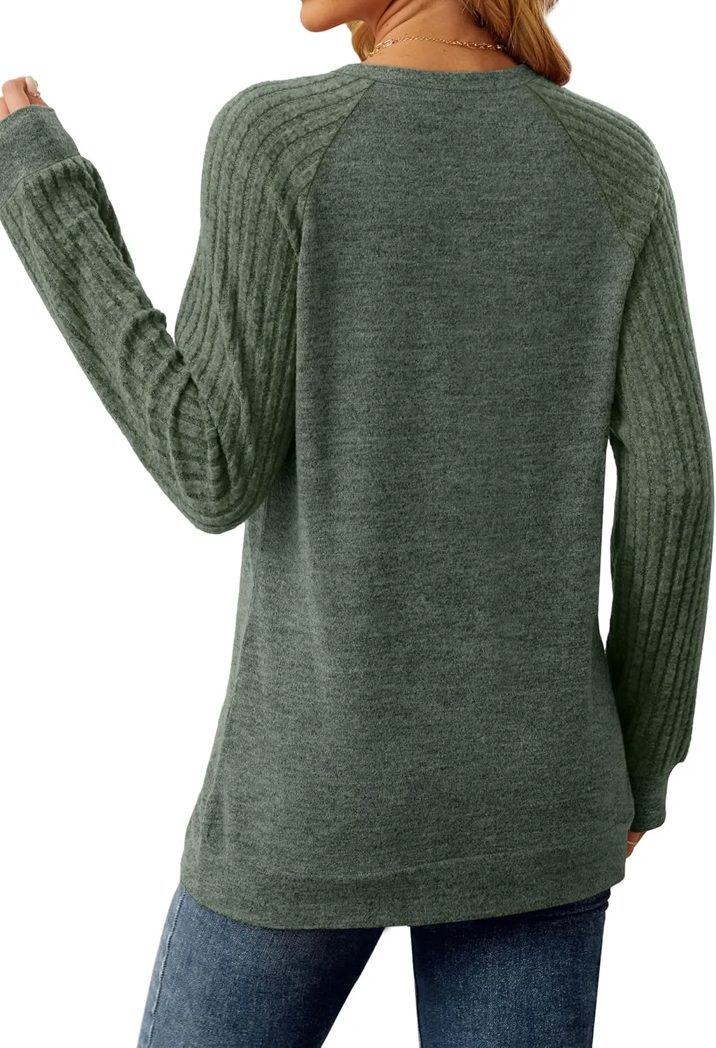 Saloogoe Tunic Sweatshirts for Women Crewneck Lightweight Sweaters Raglan Long Sleeve Shirts Fall Fashion Tops 2024