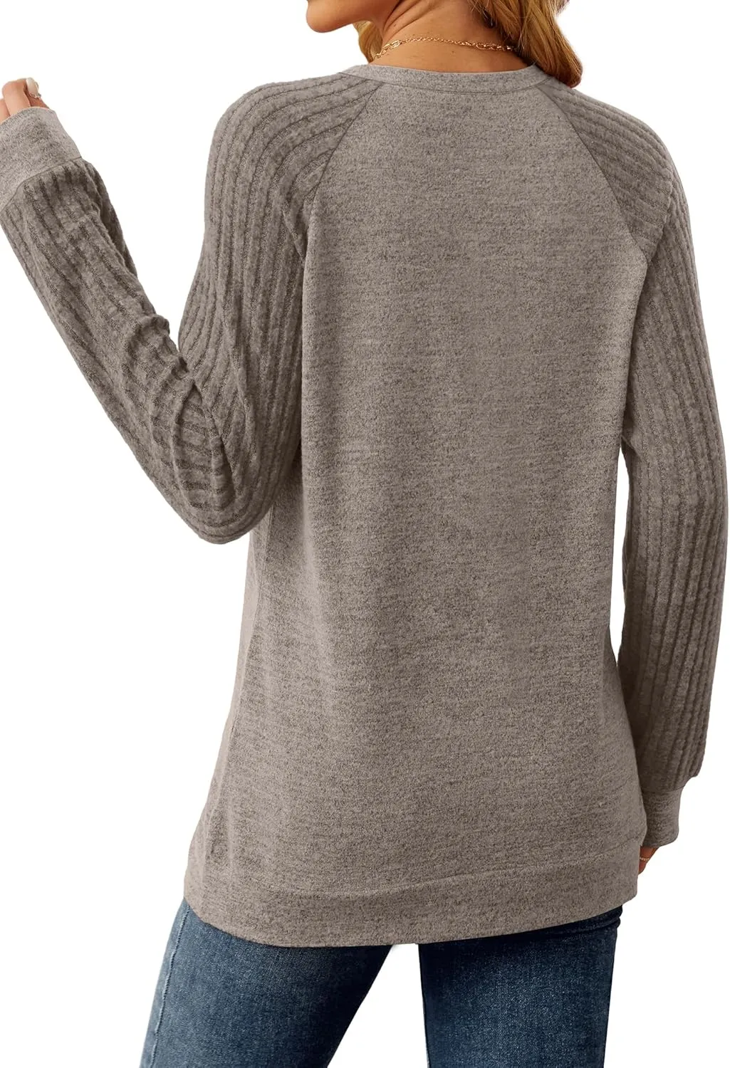 Saloogoe Tunic Sweatshirts for Women Crewneck Lightweight Sweaters Raglan Long Sleeve Shirts Fall Fashion Tops 2024