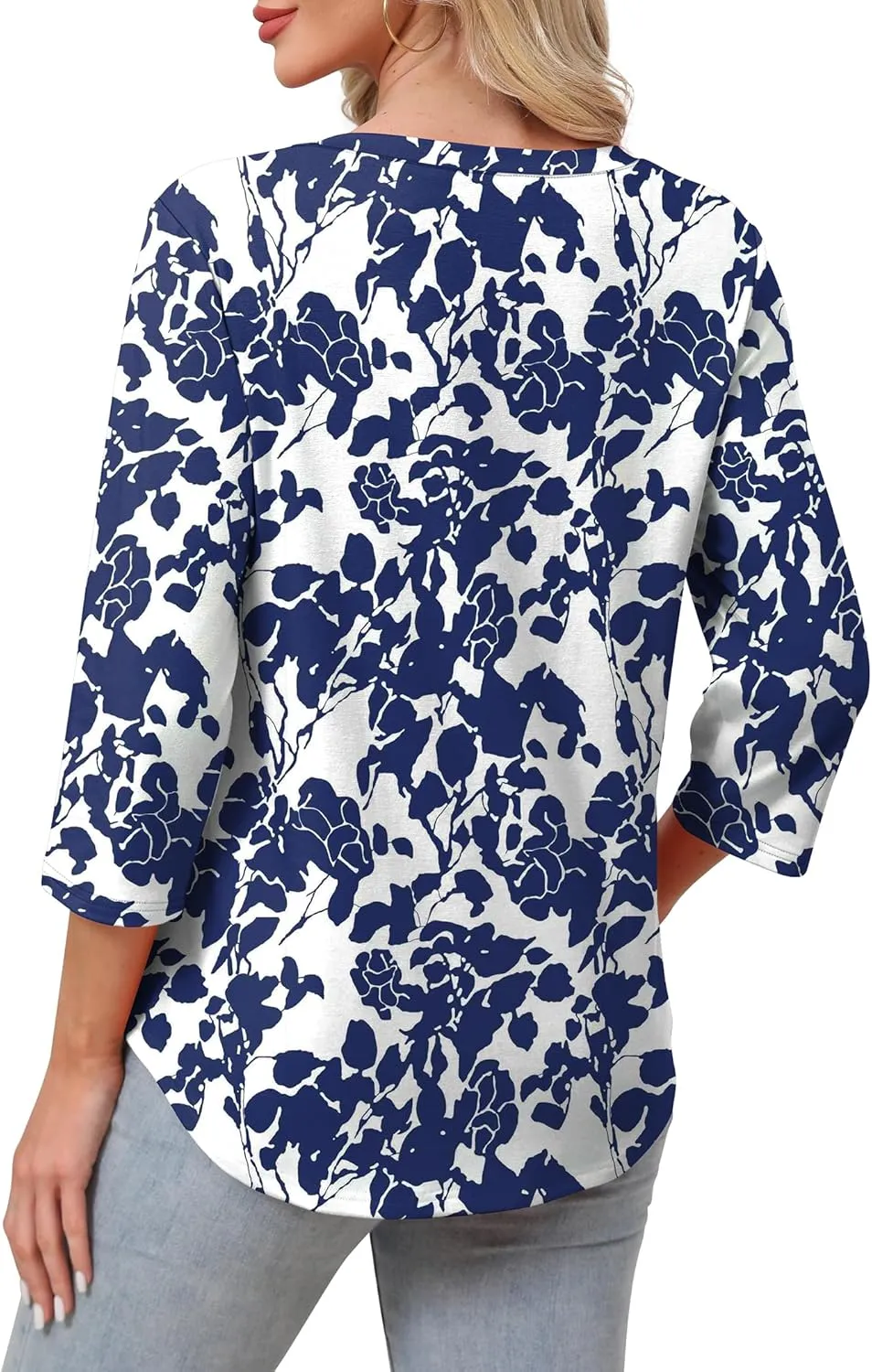 SAMPEEL 3/4 Length Sleeve Womens Tops Pleated V Neck Dressy Casual Blouses Summer Outfits Plus Size Spring Clothes