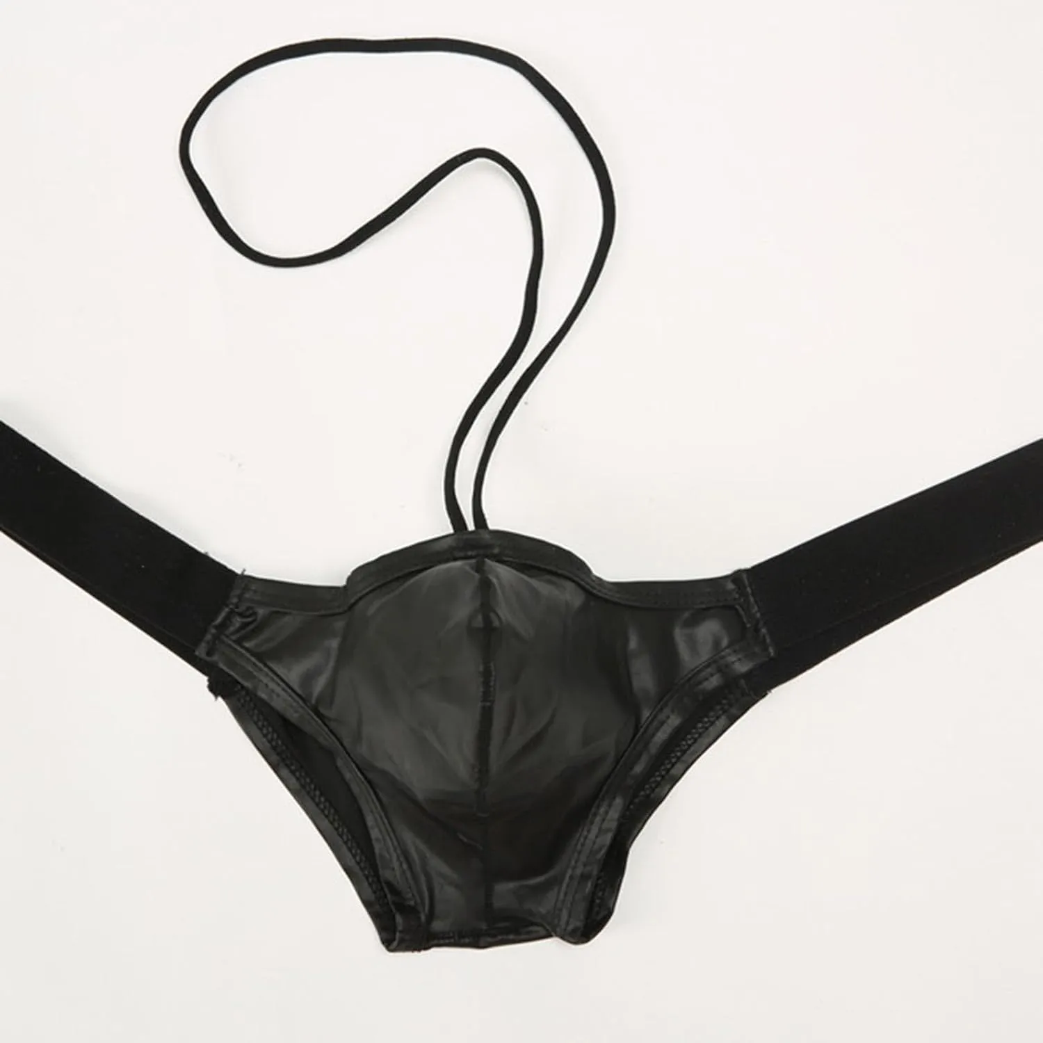 Sexy Leather Lingerie For Men Naughty T Shaped Leather Double Open Cut Color Matching Mesh Low Waisted Pants Underwear