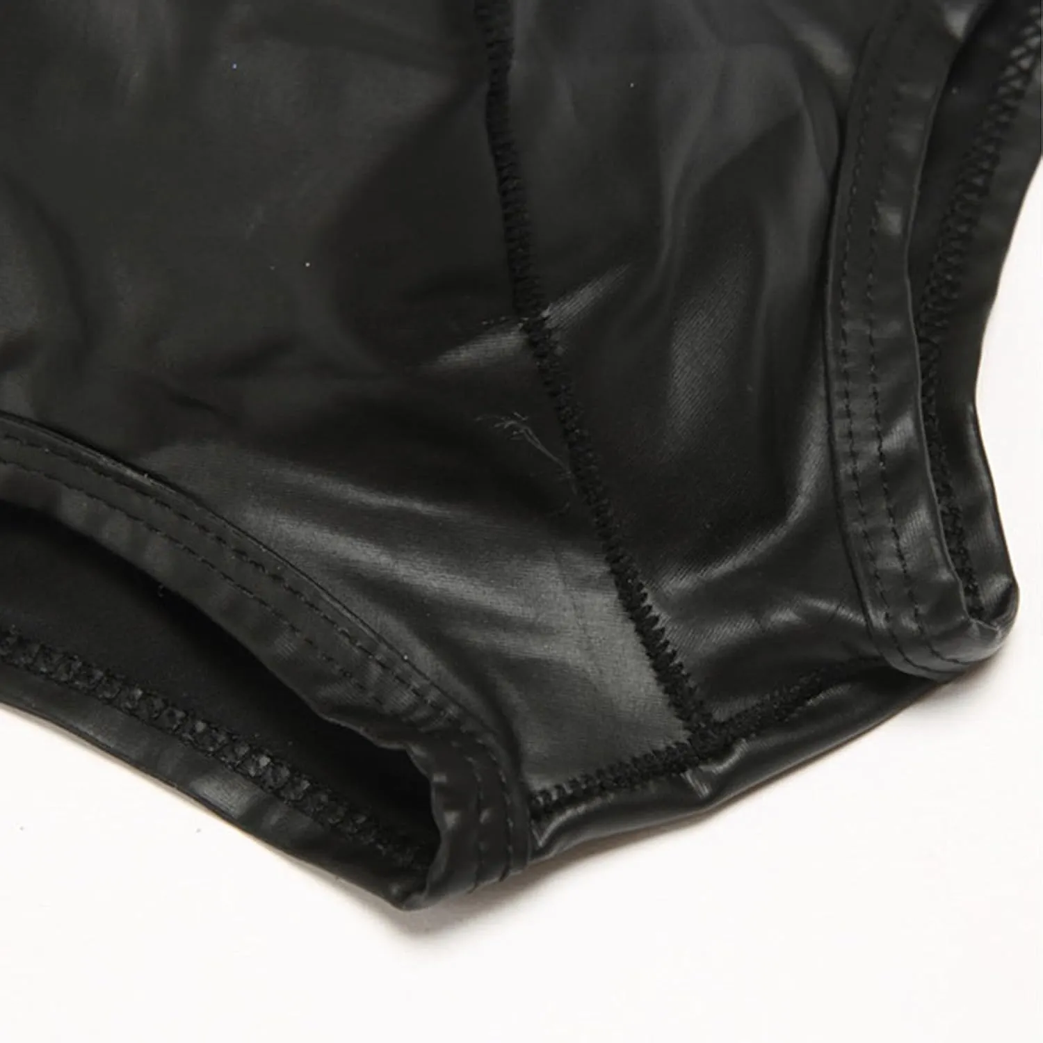 Sexy Leather Lingerie For Men Naughty T Shaped Leather Double Open Cut Color Matching Mesh Low Waisted Pants Underwear