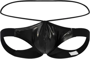 Sexy Leather Lingerie For Men Naughty T Shaped Leather Double Open Cut Color Matching Mesh Low Waisted Pants Underwear