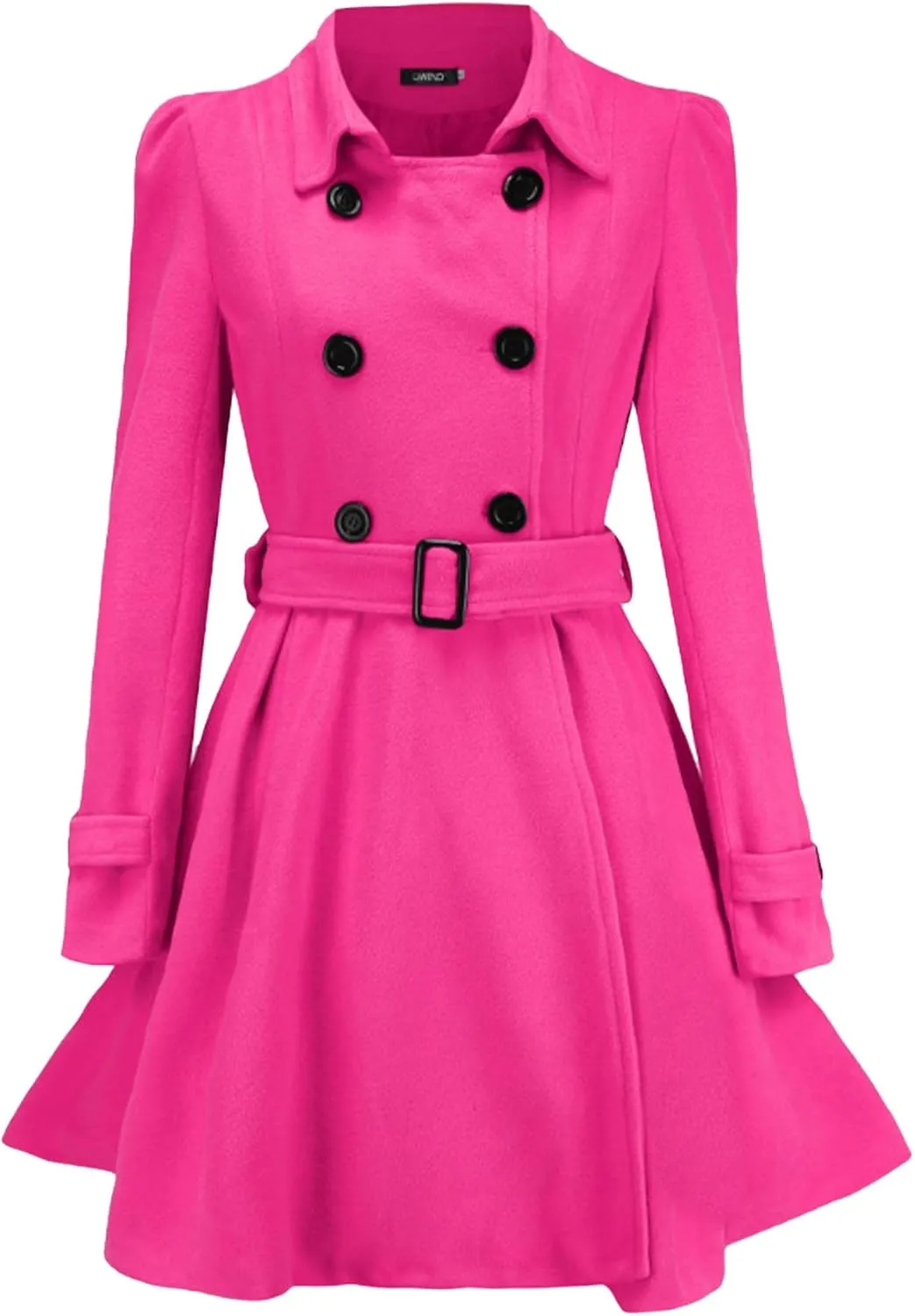 Sexyshine Women's Winter Double Breasted Dress Coats Winter Trench Jacket with Belt A-Line Mid Long Slim Flared Swing Peacoat