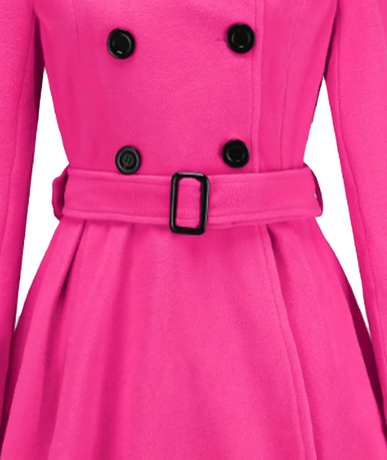 Sexyshine Women's Winter Double Breasted Dress Coats Winter Trench Jacket with Belt A-Line Mid Long Slim Flared Swing Peacoat