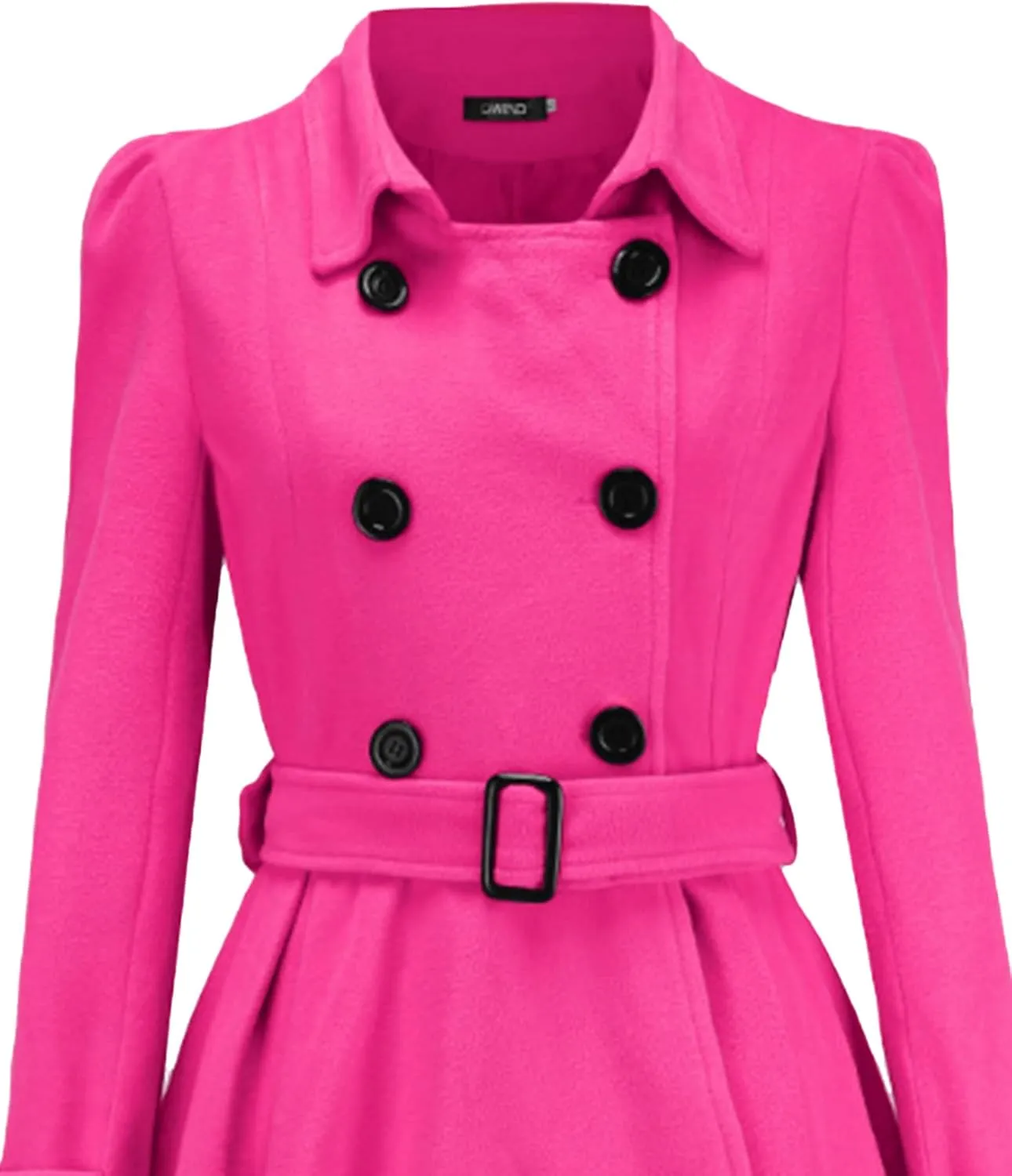 Sexyshine Women's Winter Double Breasted Dress Coats Winter Trench Jacket with Belt A-Line Mid Long Slim Flared Swing Peacoat