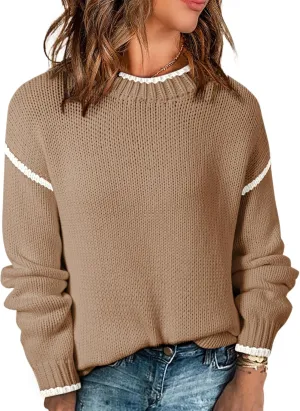 SHEWIN Womens Sweaters Crewneck Long Sleeve Knit Pullover Sweater Casual Fall Tops for Women 2025