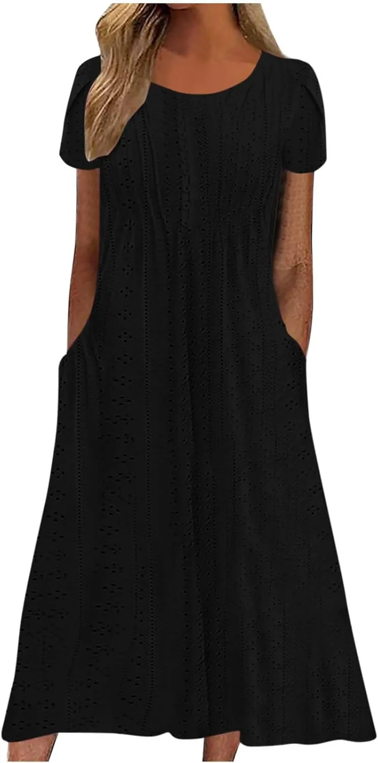 Shirt Dresses for Women Eyelet Casual Summer Boho Flowy Maxi Dresses Vacation Beach Outfits Trendy Clothing 2025