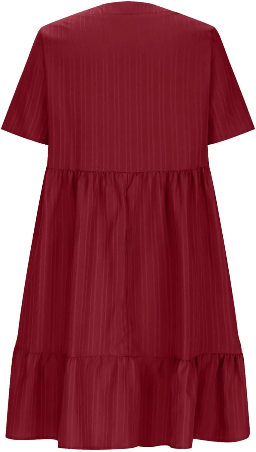 Short Sleeve Dress for Women Casual V-Neck A-Line Dress with Ruffle Hem Vestidos Casuales para Mujer