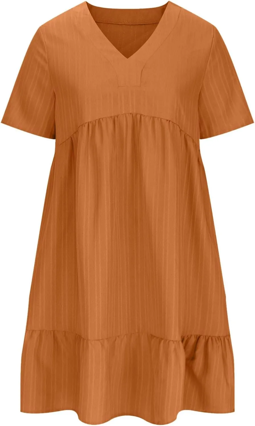 Short Sleeve Dress for Women Casual V-Neck A-Line Dress with Ruffle Hem Vestidos Casuales para Mujer