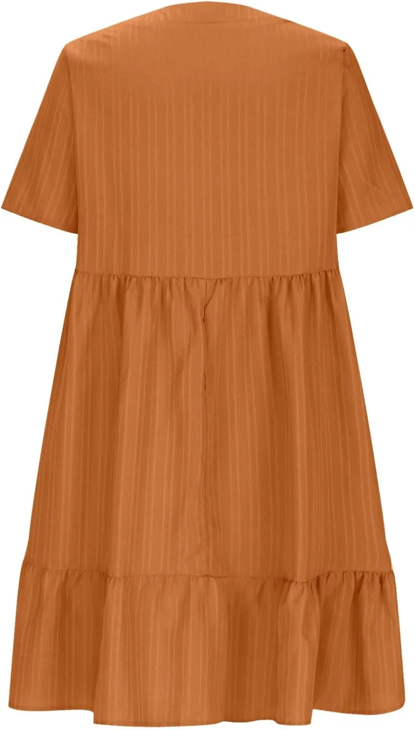 Short Sleeve Dress for Women Casual V-Neck A-Line Dress with Ruffle Hem Vestidos Casuales para Mujer