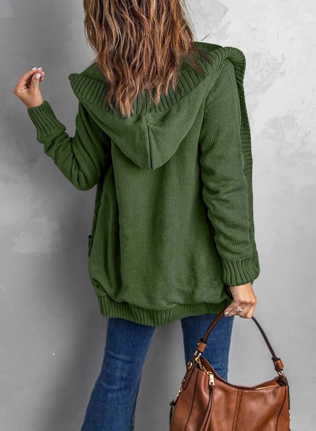 Sidefeel Women's Open Front Hooded Cardigan Sweaters Button Down Long Sleeve Chunky Knit Coat with Pockets