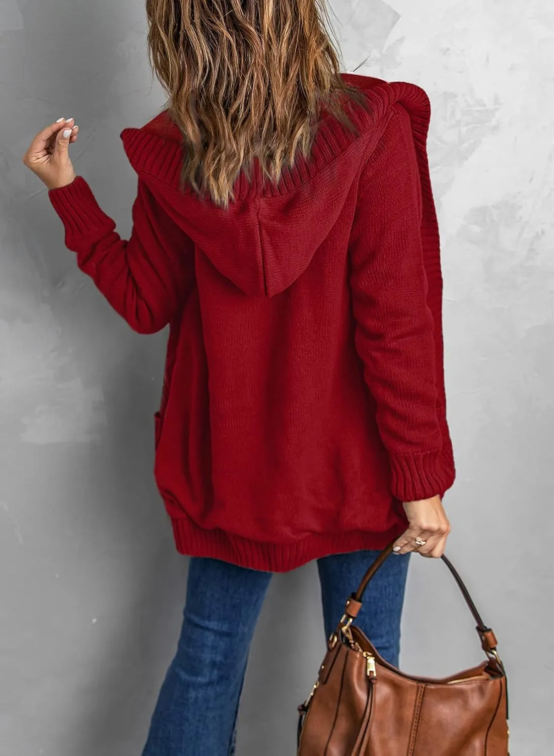 Sidefeel Women's Open Front Hooded Cardigan Sweaters Button Down Long Sleeve Chunky Knit Coat with Pockets