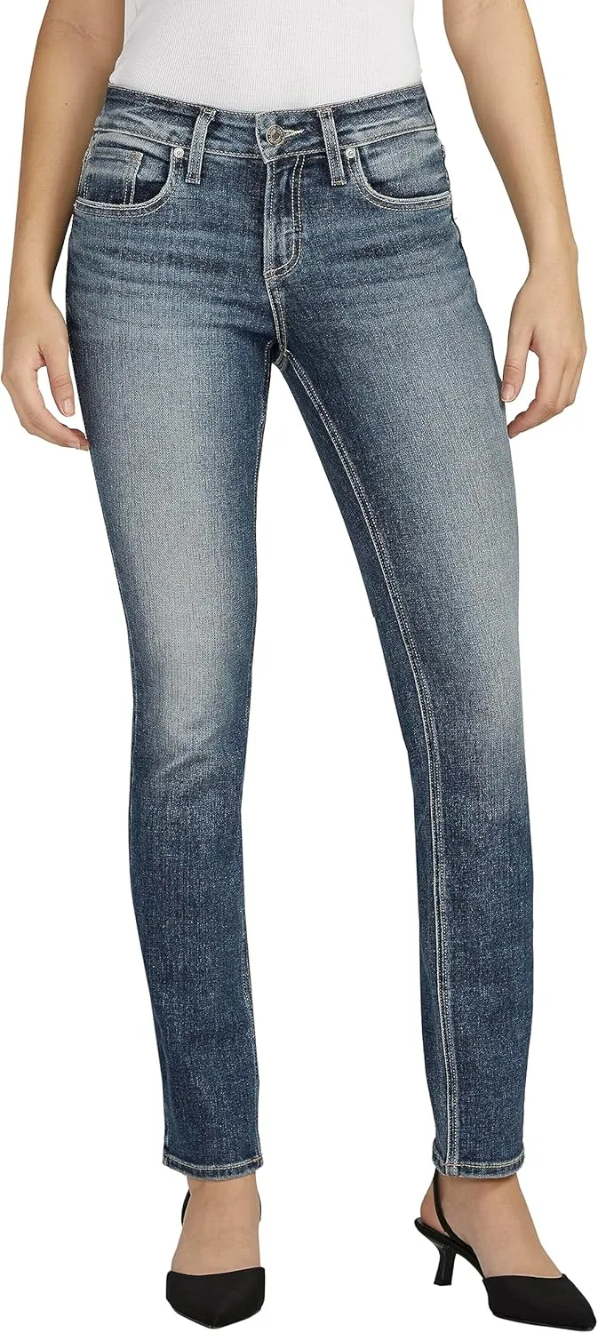 Silver Jeans Co. Women's Suki Mid Rise Curvy Fit Straight Leg