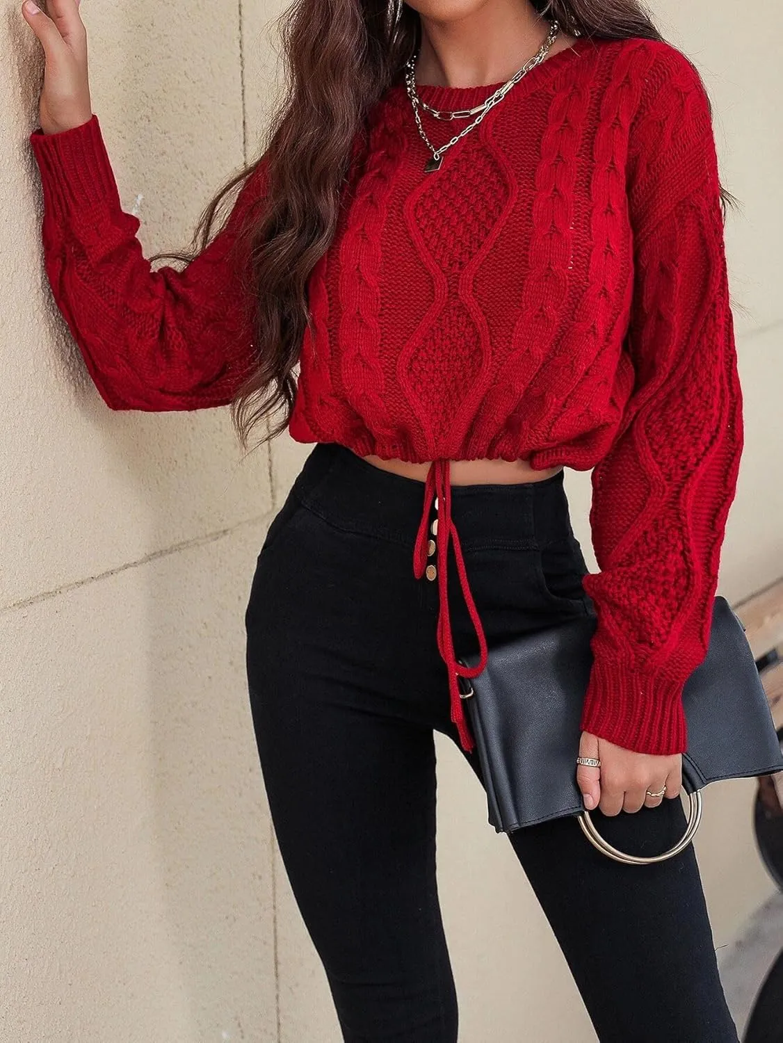 SISKIN Cropped Sweater for Women Fall,Long Sleeve Crop Top Women,Cable Knit Sweater Women,Fall Sweaters for Women Trendy