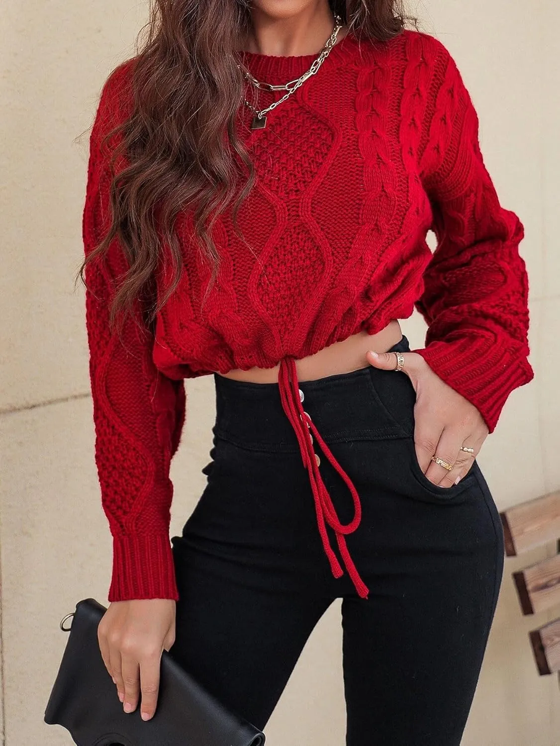 SISKIN Cropped Sweater for Women Fall,Long Sleeve Crop Top Women,Cable Knit Sweater Women,Fall Sweaters for Women Trendy