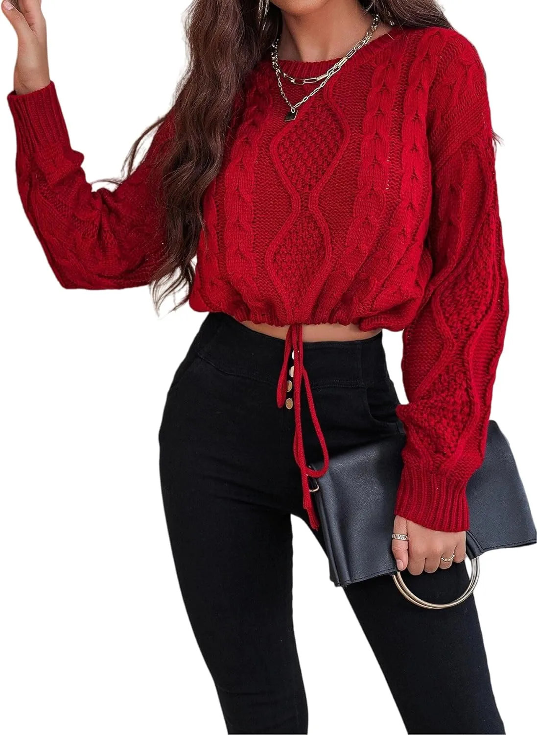 SISKIN Cropped Sweater for Women Fall,Long Sleeve Crop Top Women,Cable Knit Sweater Women,Fall Sweaters for Women Trendy
